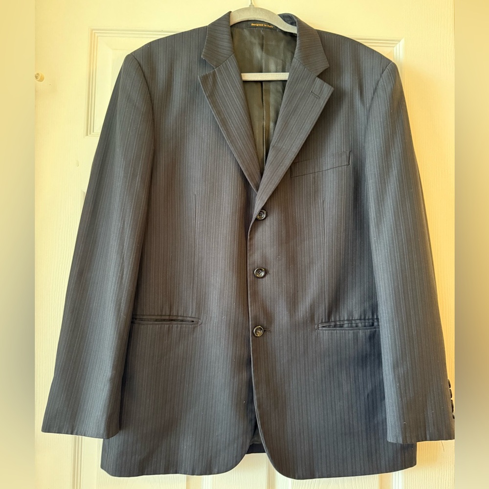 Vinci Men's 3-Button Pinstripe Suit Jacket Blazer Black Sz 40R Italian Design